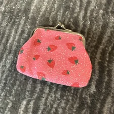 Cartoon Strawberry Coin Purse Mini Cute Clasp Coin Wallet Sparkles Pink New