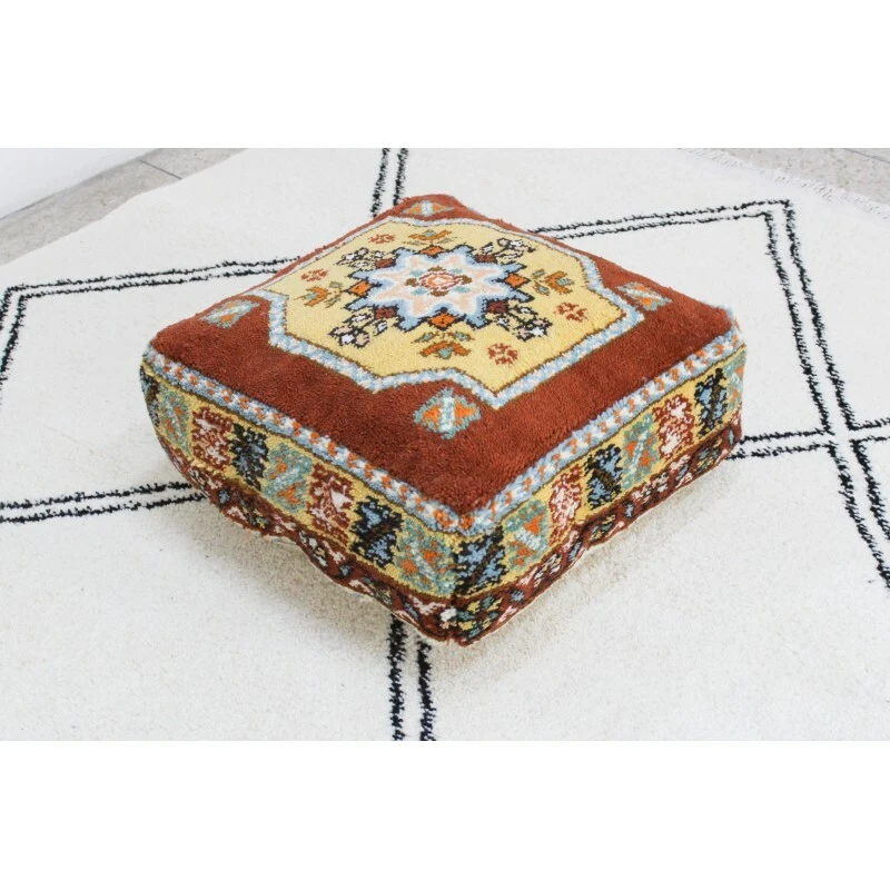  Moroccan Pouf Handmade Wool Pouffe Square Kilim Floor Cushion Berber Footstool - Image 3 of 4