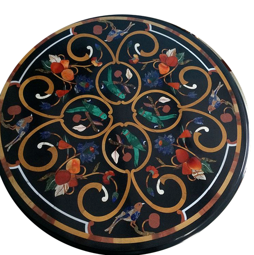 TABLE INDIENNE ANTIQUE Marbre Incrustation Florale Pietra Dura Inde