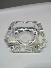 Vintage 1970'S Heavy Clear Square Glass Ashtray 