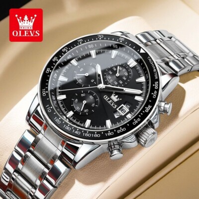 OLEVS Multi-function Men's Watch Chronograph Stainless Steel Waterproof Business