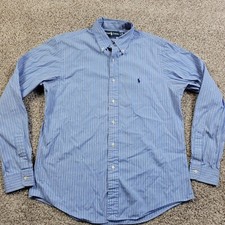 Polo Ralph Lauren Shirt Mens 16.5/42 Blue Custom Fit Button Down Striped MARKS