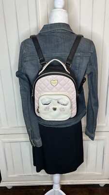 Rare Betsey Johnson Owl Pink & Black Backpack Bag Quilted 