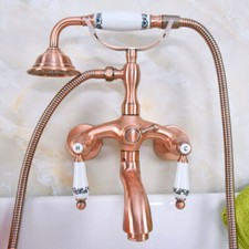 Antique Red Copper Clawfoot Bath Tub Faucet Telephone Design Handheld Shower Set