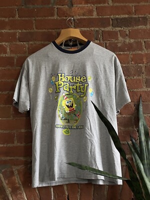 Vintage 2002 Nickelodeon SpongeBob House Party Grey T Shirt XL Viacom