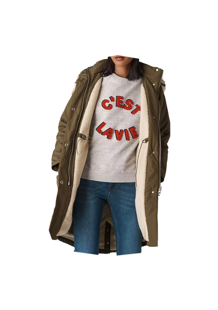 Whistles Megan Casual Parka Green Size S Detachable Fake Fur Hood