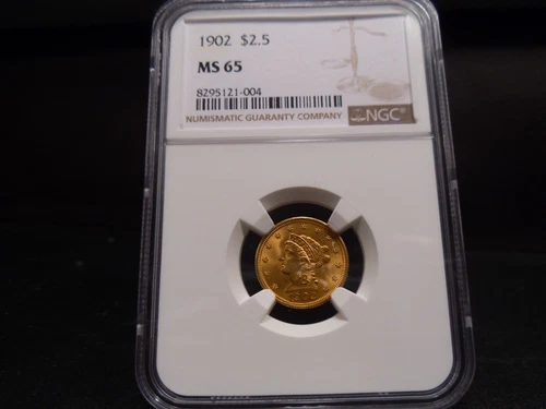 1902 MS65 $2.50 Liberty Gold Quarter Eagle NGC Certified Gem - Bright/Fantastic