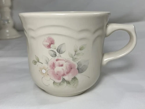 Pfaltzgraff Tea Rose Set of 10 Coffee Mugs +1 + Candlesticks Pair