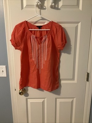 Tommy Hilfiger Women's Cotton Solid Short-Sleeve Shirt Size M Orange