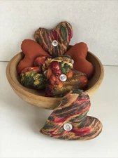 Lot of 6 Autumn Leaves print  fabric Bowl Fillers Hearts Tucks ornies decor