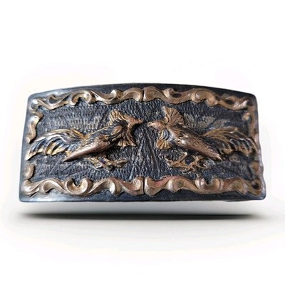 Vintage Mexican Sterling Silver Fighting Roosters Belt Buckle 925 Taxco Era 28g