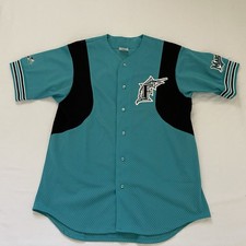 VTG Majestic Florida Marlins MLB Baseball Shirt Jersey Mesh Teal LARGE Made USA