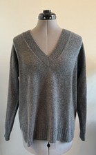 Minnie Rose Gray 100 Cashmere V-Neck Sweater Oversized Size XS