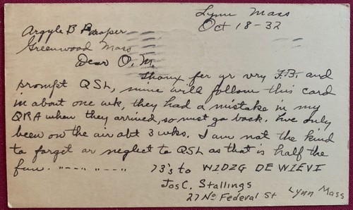 Four 1931 1932 QSL Ham Radio Card Notes Massachusetts Missouri Ohio Oklahoma - Picture 5 of 5