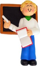 Teacher Male Blonde Personalized Christmas Tree Ornament