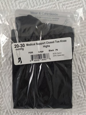 AMES WALKER-Closed Toe COMPRESSION Med Knee High Socks-Sz L-20-30-mmHg-BLACK-NEW