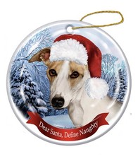 Holiday Pet Gifts Whippet (Tan) Santa Hat Dog Porcelain Christmas Tree Ornament