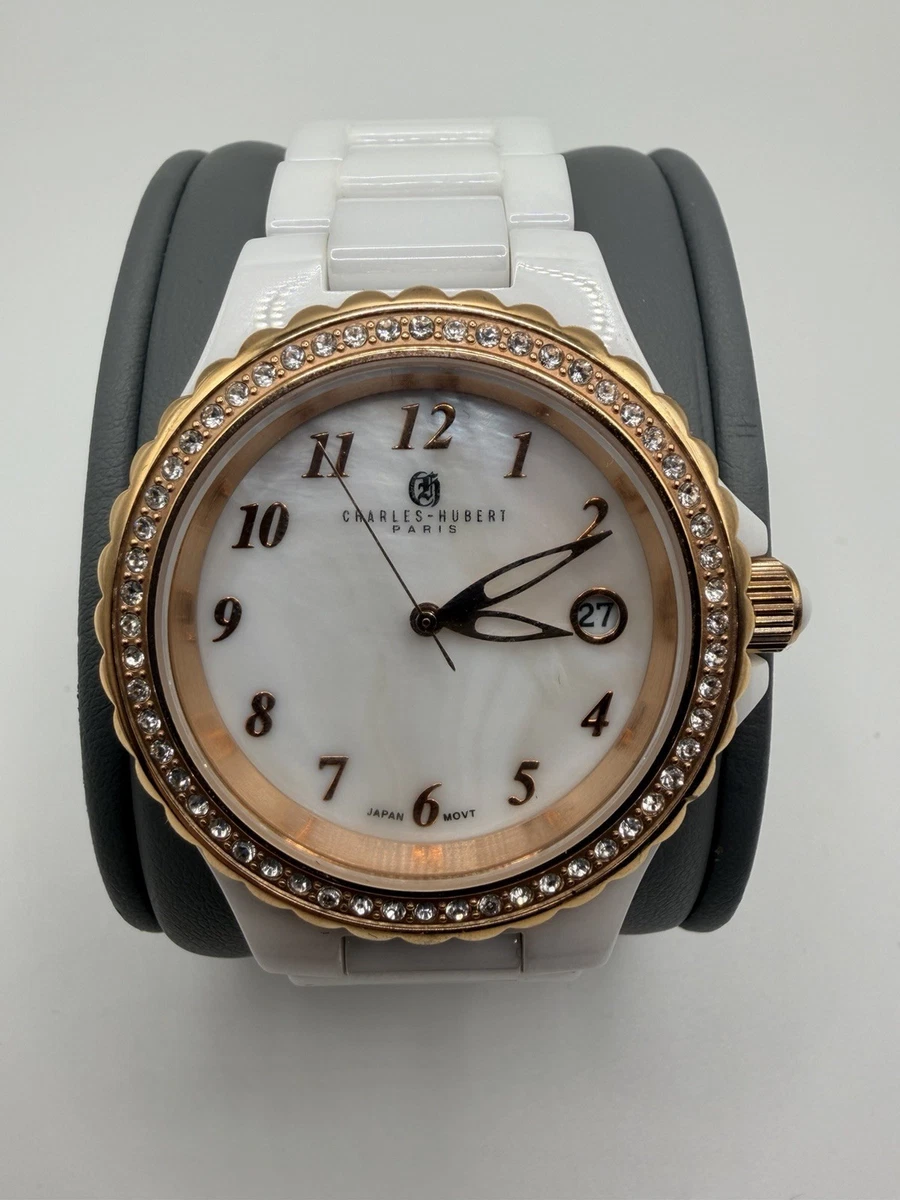 Charles Hubert Ladies White Ceramic MOP & Crystals 38mm Watch XWA504__v3_1024x1024.jpg?v=  main image 3