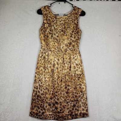 J.Crew Metallic Gold Leopard Jacquard Bow Back Dress Sleeveless Fit Flare 00