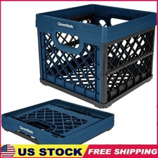 Collapsible Storage Bin Plastic Milk Crate Heavy Duty Organizer Space Saver Navy