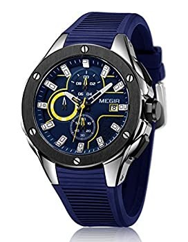 Megir Herren Quarz Chronograph Uhr Edelstahl blaues Zifferblatt aus Japan