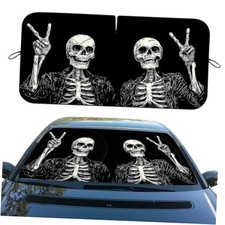Car Windshield Sunshades Retro Rock Gesture Skull 59"L x 31.5"W Funny Skull