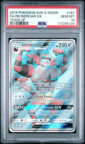 Pokemon Incineroar GX 167/181 Full Art SM Team Up PSA 10 GEM MINT