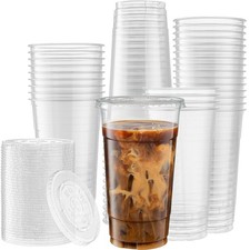 ELEGANT DISPOSABLES Crystal Clear PET Cups With Flat lids for 32 oz,