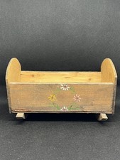 Puppenwiege mit Blumenmuster, aus Holz, handbemalt, Vintage, Spielzeug