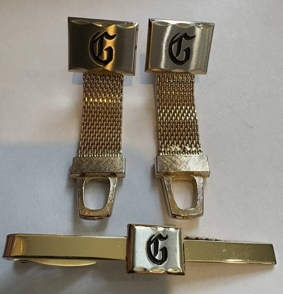 Vintage Hickock Monogram "G " Initial Cuff Links w/Tie Clip and case - Image 3 of 4