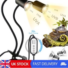 Reptile Heat Lamp with Dual Heads, Clamp, Full Spectrum LED, 25W+50W, Auto Timer