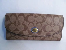 NWT Coach #49154 Khaki/Porcelain Blue Peyton Signature Envelope Wallet w/Pouch