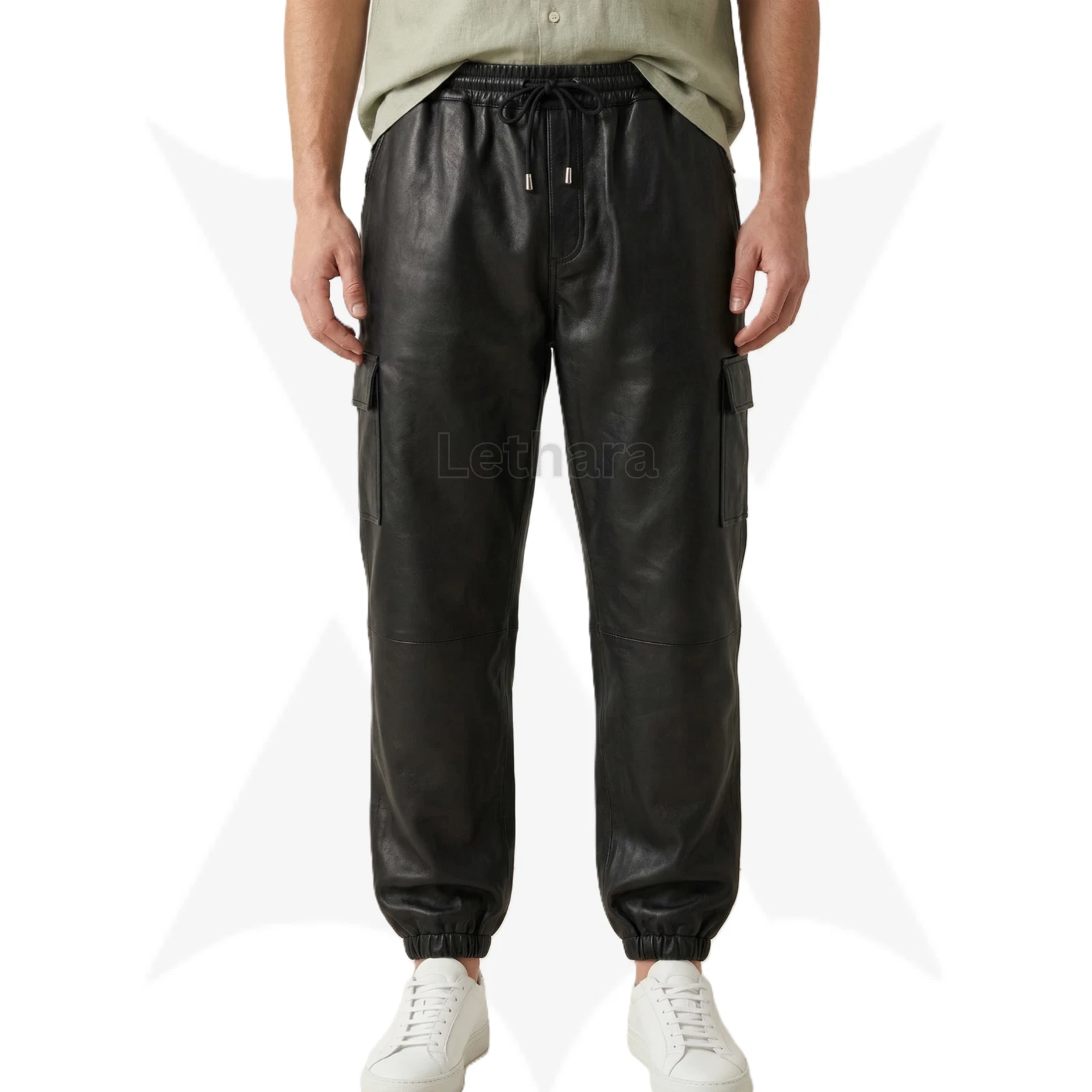 Lambskin Real Leather Cargo Joggers Elastic Waist Cargo Pants Men Black Trousers
Opens in a new wind