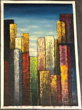 Hand-Painted Oil Painting on Canvas Paper 39x27. "Abstract Metropolis"