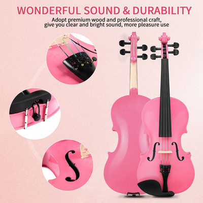 1/4 Size Fiddle Acoustic Violin Wood Beginner Pink Violin With Case Bow Rosin