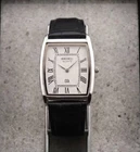 Vintage Seiko Quartz Barrel Tank Watch White Dial Black Leather Men's Dress