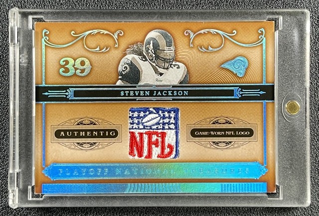 STEVEN JACKSON 2006 PLAYOFF NATIONAL TREASURES 31 NFL SHIELD GAME USED PATCH 1/1