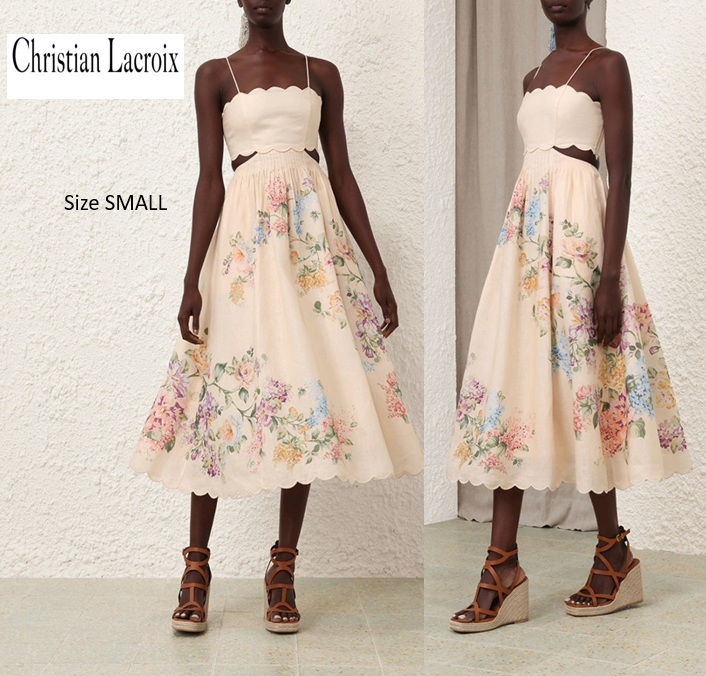 Christian Lacroix Peach Floral Multicolor Cut Out Back Scallop