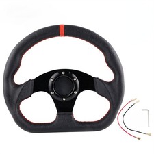 Flat Drift Racing Steering Wheel Leather Universal 6 Holes D Shape Horn Button. Flat Drift Racing Steering Wheel Leather Universal 6 Holes D Shape Horn Button.