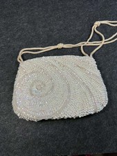 Vintage La Regale Beaded Sequin Evening Bag Clutch Cream White Handmade Macau EX