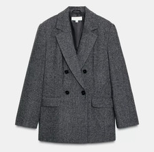 Zara Women's Gray Wool Double-Breasted Notch Lapel Blazer Jacket Size S
