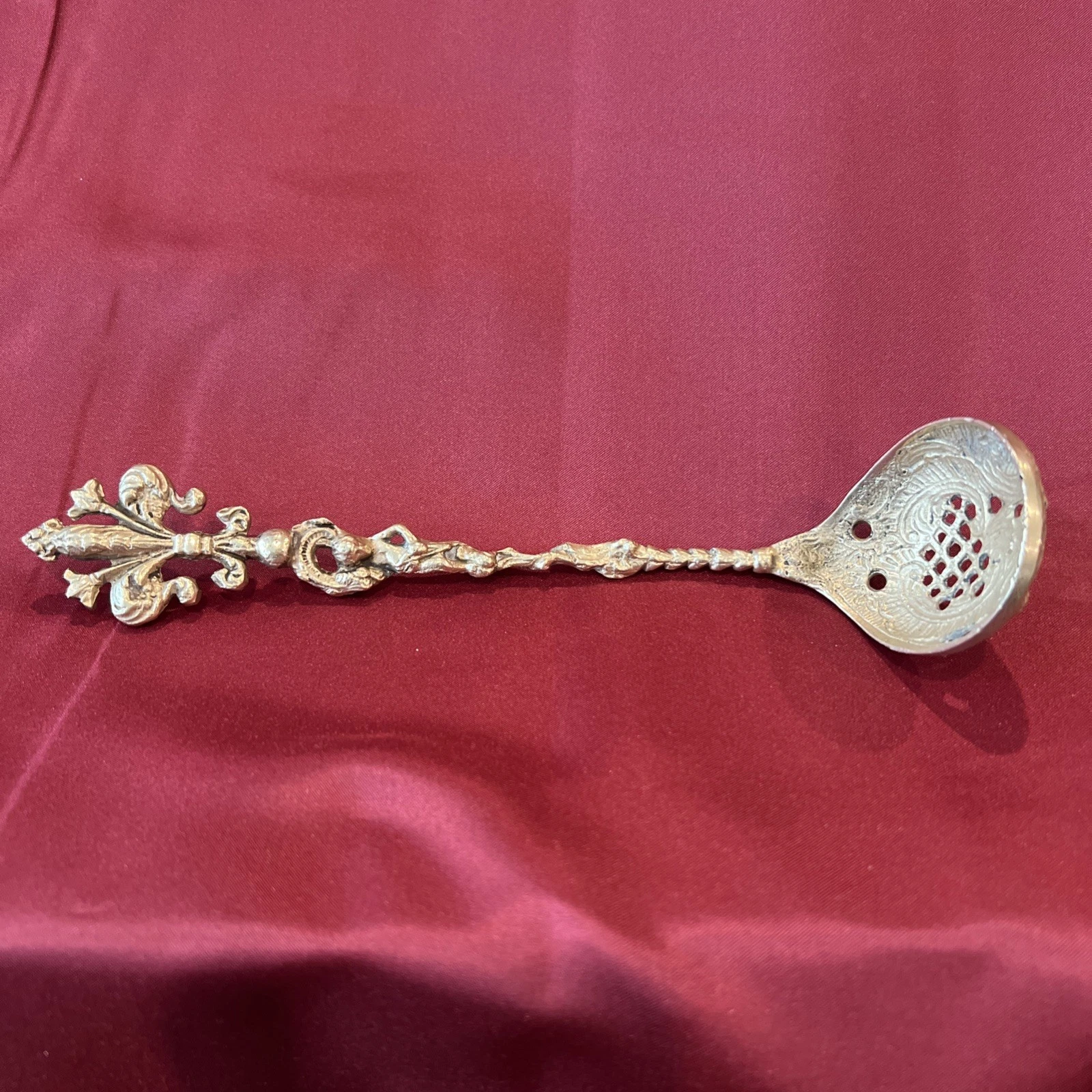 Vintage Serving Spoon Olives Cherub Silver Plated 7" Italy