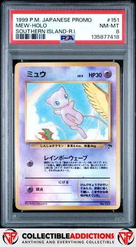 1999 Pokemon Japanese Promo  #151 Mew Holo Southern Island-R.I. PSA 8