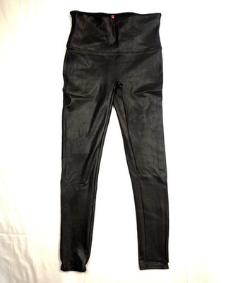 Spanx Faux Leather Leggings Women L Black High Waist Shaping Shaping Pant 2437