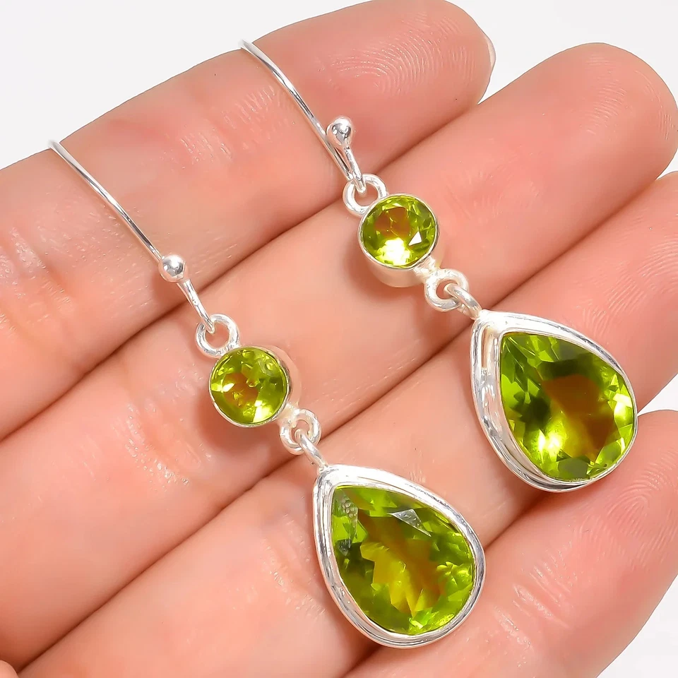 Beautiful Peridot Topaz Gemstone 925 Sterling Silver Handmade Earring B-111 - Image 3 of 4