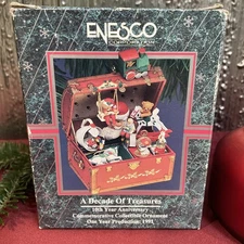 1991 Enesco A Decade of Treasures Toy Chest 10th Anniversary Christmas Ornament