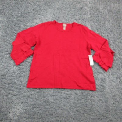 Chicos Pullover Womens Size 1 Red Novelty Layered Sleeve Rojo Fashion Top NWT