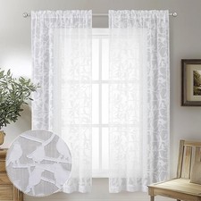 OVZME Anji Sheer White Curtains 63 Inches 38"W x 63"L Pack of 2 ,