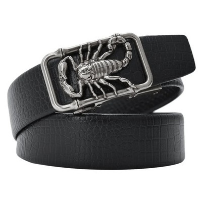 Punk Waist Belt Men's Genuine Leather Automatic Buckle Scorpion 3D Plus Size