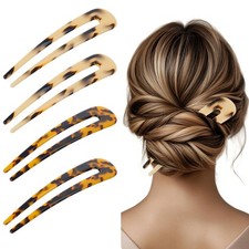 4 Pcs French Hair Forks Tortoise Shell U Shape Hair Pin French Hair Pin 4.5 Inch